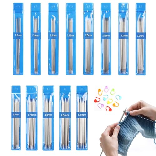 lrgnixs Stricknadeln Set,65 Stück Edelstahl Stricknadeln für Doppelspitzen,1.5 mm-5 mm Gerade Stricknadel Set mit Markierungsschnalle,Nadelspiel Stricknadelns für Socken Schals MüTzen Haustier von lrgnixs