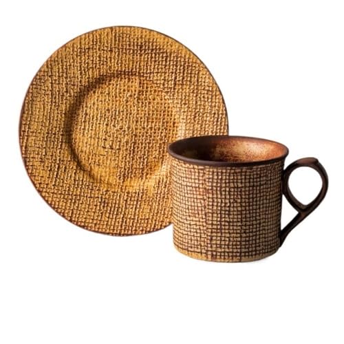 250 ml Keramik-Teetasse und Untertasse for Cappuccino, Latte-Kaffee, geeignet for Nachmittag, Frühstück, Dessert(Yellow) von lskdnrufh