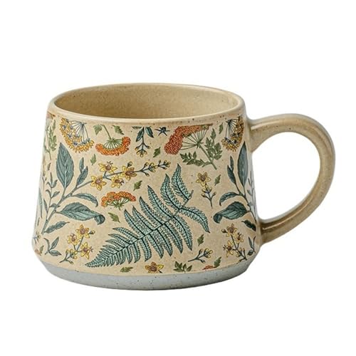 Große Keramik-Kaffee-Latte-Tasse, süße Tasse for Frauen, ideal for grünen Tee oder Kaffee, handbemalte Keramiktasse mit Blumenmuster, 360 ml(Green) von lskdnrufh