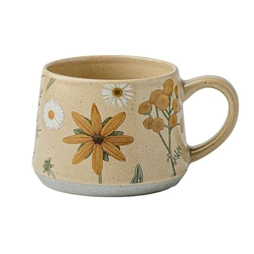 Große Keramik-Kaffee-Latte-Tasse, süße Tasse for Frauen, ideal for grünen Tee oder Kaffee, handbemalte Keramiktasse mit Blumenmuster, 360 ml(Yellow) von lskdnrufh