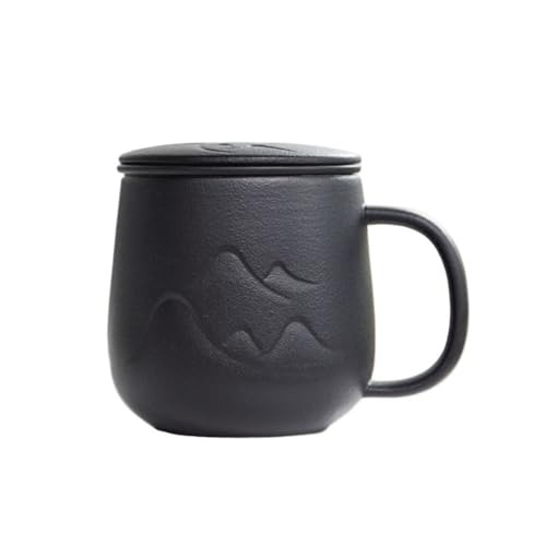 Kaffeetasse aus Keramik, einzigartige glasierte Keramik-Trinktasse, Kaffeetasse mit großem Henkel for Zuhause, Büro(Black) von lskdnrufh