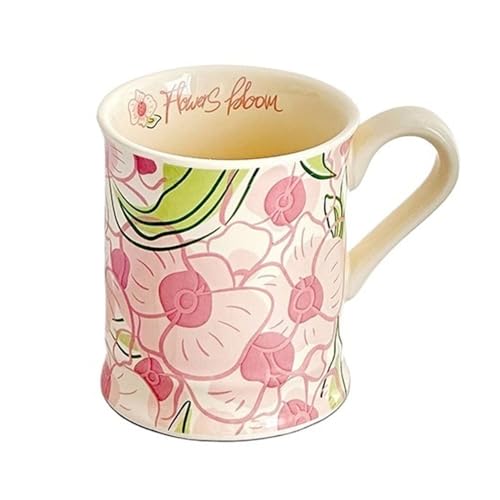 Sommerliche Keramik-Kaffeetassen, große Teetassen mit Henkel, ästhetischer Latte for Cappuccino-Kakao, Blei-Einweihungsparty, 350 ml(Pink) von lskdnrufh
