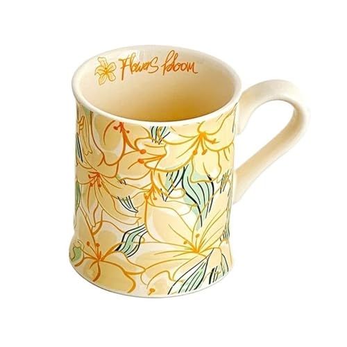 Sommerliche Keramik-Kaffeetassen, große Teetassen mit Henkel, ästhetischer Latte for Cappuccino-Kakao, Blei-Einweihungsparty, 350 ml(Yellow) von lskdnrufh