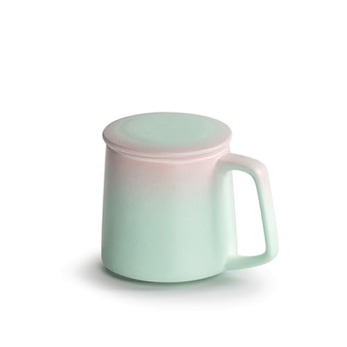 Teetasse mit Henkel, chinesische Keramik-Teetasse, mit Teesieb und Deckel, 11,84 oz, Grün, Rosa, Lila, Gelb(Green) von lskdnrufh