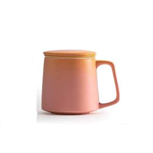 Teetasse mit Henkel, chinesische Keramik-Teetasse, mit Teesieb und Deckel, 11,84 oz, Grün, Rosa, Lila, Gelb(Pink) von lskdnrufh