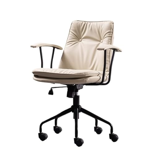lskdnrufh Bequeme Schreibtischstühle for das Home Office, PU-Leder, Bürostühle mit Rädern und schwarzer Metallbasis, ergonomische Stühle, Verstellbarer Drehstuhl(White) von lskdnrufh