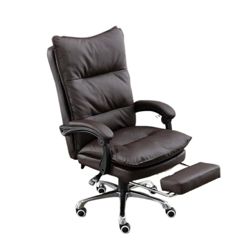 lskdnrufh Ergonomischer dreiteiliger Bürostuhl mit hoher Rückenlehne, Retro-Bürostuhl aus PU-Leder mit Gummirädern, Schreibtischstühle(Brown) von lskdnrufh