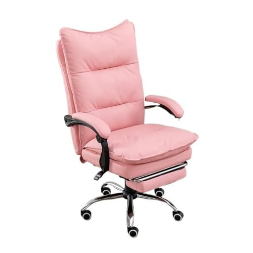 lskdnrufh Ergonomischer dreiteiliger Bürostuhl mit hoher Rückenlehne, Retro-Bürostuhl aus PU-Leder mit Gummirädern, Schreibtischstühle(Pink) von lskdnrufh