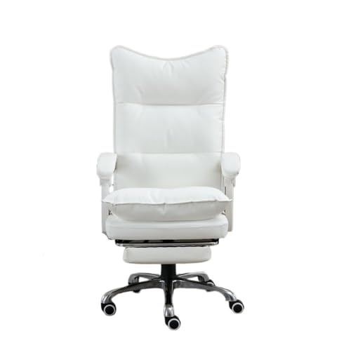 lskdnrufh Ergonomischer dreiteiliger Bürostuhl mit hoher Rückenlehne, Retro-Bürostuhl aus PU-Leder mit Gummirädern, Schreibtischstühle(White) von lskdnrufh