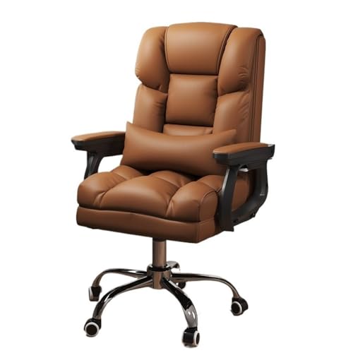 lskdnrufh Ergonomisches Mittelrückenkissen, Lendenwirbelstütze, Schreibtischstuhl for das Home-Office, Verstellbarer Executive-Stuhl aus PU-Leder mit Rollen(Brown) von lskdnrufh