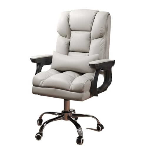 lskdnrufh Ergonomisches Mittelrückenkissen, Lendenwirbelstütze, Schreibtischstuhl for das Home-Office, Verstellbarer Executive-Stuhl aus PU-Leder mit Rollen(White) von lskdnrufh