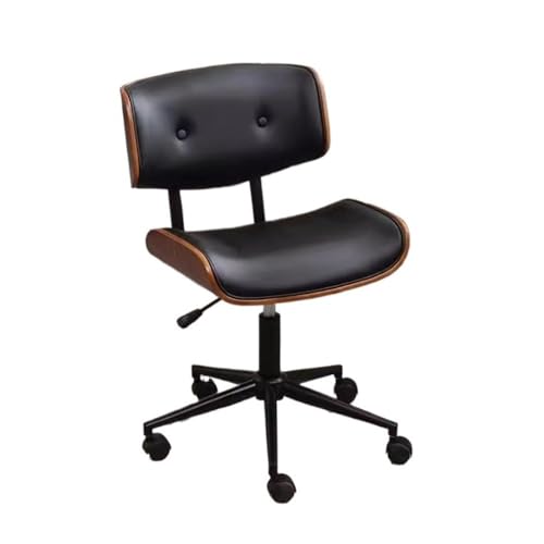 lskdnrufh Kleiner Bürostuhl aus Holz, geeignet for Büro und Zuhause, drehbare Bürostühle mit verstellbarem Retro-Leder, bequem(Black) von lskdnrufh