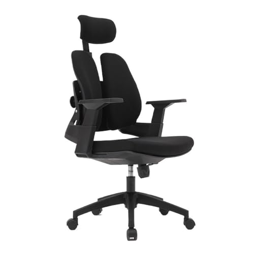 lskdnrufh Lordosenstütze, Kopfstütze, ergonomischer Arbeitsstuhl aus Stoff mit mittlerer Rückenlehne, Bürostühle, hohe Rückenlehne, rollbare Schreibtischstühle mit Verstellbarer Armlehne(Black) von lskdnrufh