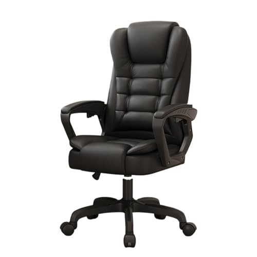 lskdnrufh Lordosenstütze, hochklappbare Armlehne, rollender Drehstuhl, Verstellbarer Bürostuhl, Schreibtischstuhl aus PU-Leder for Erwachsene, Chefsessel mit hoher Rückenlehne(Black) von lskdnrufh