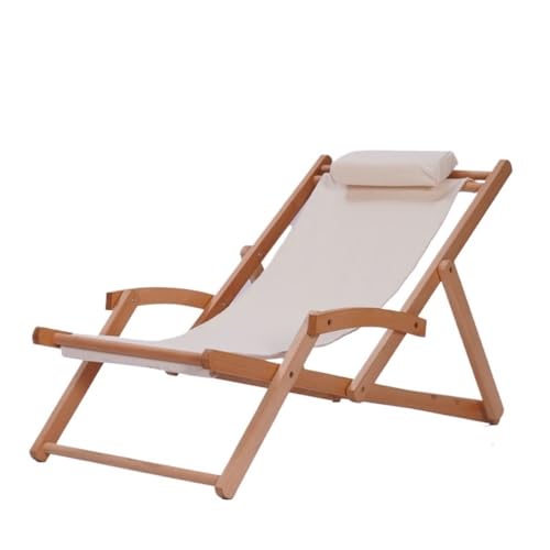 lskdnrufh Massivholz Strand Klappbare Lounge Stühle Balkon Home Freizeit Bequeme Stühle Sonnenbaden Mittagspause Outdoor Stuhl(Beige) von lskdnrufh