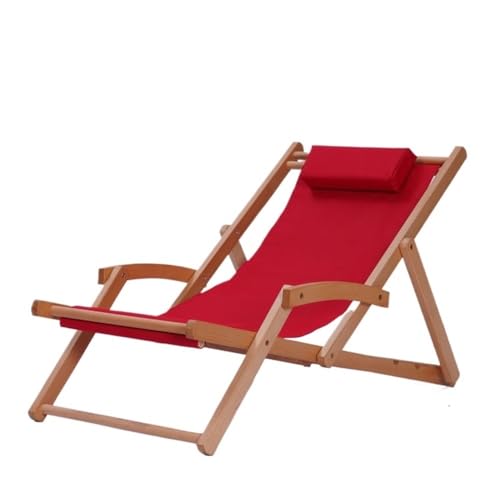 lskdnrufh Massivholz Strand Klappbare Lounge Stühle Balkon Home Freizeit Bequeme Stühle Sonnenbaden Mittagspause Outdoor Stuhl(Red) von lskdnrufh