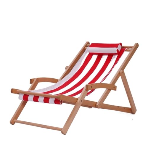 lskdnrufh Massivholz Strand Klappbare Lounge Stühle Balkon Home Freizeit Bequeme Stühle Sonnenbaden Mittagspause Outdoor Stuhl(Red and White) von lskdnrufh