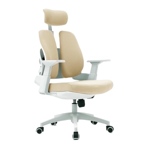lskdnrufh Rollschreibtisch, ergonomischer Bürostuhl mit hoher Rückenlehne, Chefdrehstühle mit Verstellbarer Armlehne, Lordosenstütze und Kopfstütze(Beige) von lskdnrufh