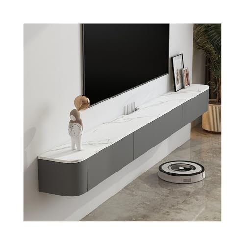 lskdnrufh Schwebender TV-Ständer mit Stauraum, wandmontierte Medienkonsole mit Rock Board-Desktop for unter Fernseher(Gray,220x24x19cm) von lskdnrufh