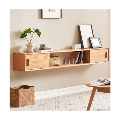 lskdnrufh Schwebendes TV-Entertainment-Center aus Holz for Zuhause, an der Wand montierter TV-Ständer mit offenem Lagerregal und Schiebetüren(Nature,130 * 25 * 25cm) von lskdnrufh