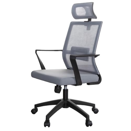lskdnrufh Verstellbare Kopfstütze, rollende Arbeitsdrehstühle, ergonomischer Netzstuhl mit hoher Rückenlehne und Lordosenstütze(Gray) von lskdnrufh
