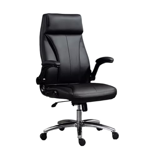 lskdnrufh Verstellbarer, drehbarer, ergonomischer Stuhl mit hoher Rückenlehne, Leder-Schreibtischstuhl for Zuhause mit gepolsterten, hochklappbaren Armlehnen, Chefsessel(Black) von lskdnrufh