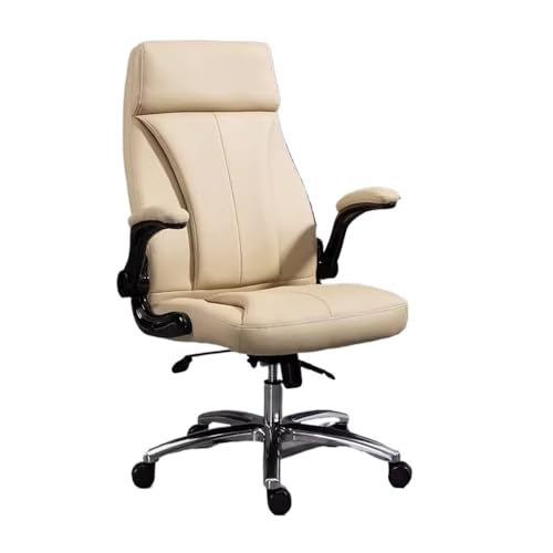 lskdnrufh Verstellbarer, drehbarer, ergonomischer Stuhl mit hoher Rückenlehne, Leder-Schreibtischstuhl for Zuhause mit gepolsterten, hochklappbaren Armlehnen, Chefsessel(Khaki) von lskdnrufh