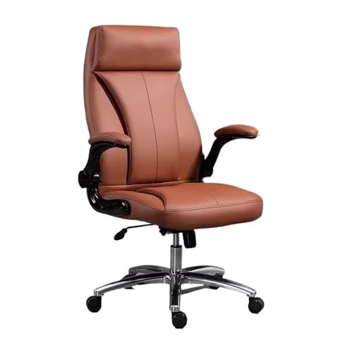 lskdnrufh Verstellbarer, drehbarer, ergonomischer Stuhl mit hoher Rückenlehne, Leder-Schreibtischstuhl for Zuhause mit gepolsterten, hochklappbaren Armlehnen, Chefsessel(Orange) von lskdnrufh