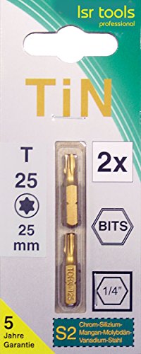 LSR TOOLS Schraubklingen-Bits T20-TiN, 25 mm, 2 Stück, 1106643 von lsr tools