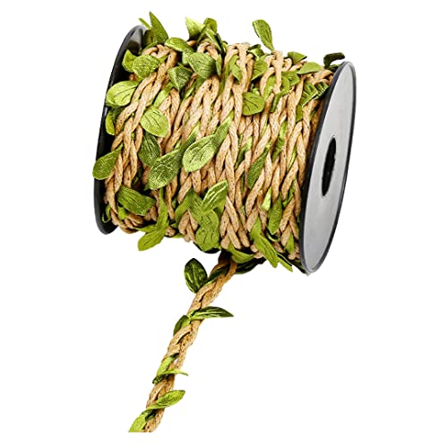 2 Rollen gewachste Jute-Schnur mit Simulation Blatt geflochtene künstliche Ranke natürliche Juteblattband kreatives Hanfseil dunkelbraun von luchike