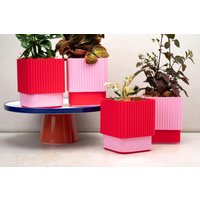 Set Aus Rechteckigen Rot & Pink Selbstbewässernde Blumentöpfe | Schönes Pflanzengefäß Drehbar Skandinavisch Made in Germany Geschenk von lucidstudioDE