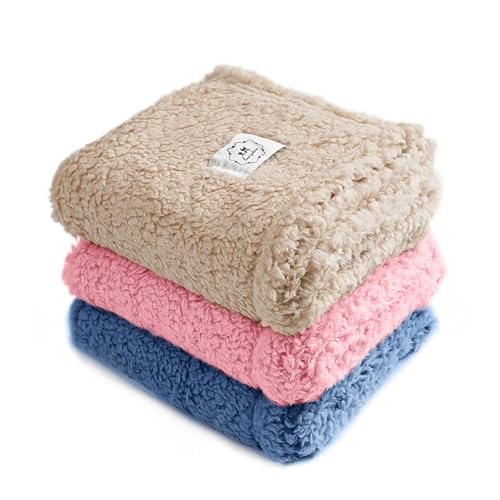 luciphia 1 Pack 3 Decken Super Weich Premium Flauschig Hundedecke Katzendecke für Haustier Hunde Katze Welpe Beige+Blau+Rosa S(45 * 75 cm) von luciphia