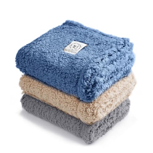 luciphia 1 Pack 3 Decken Super Weich Premium Flauschig Hundedecke Katzendecke für Haustier Hunde Katze Welpe Blau+Beige+Grau S(45 * 75 cm) von luciphia