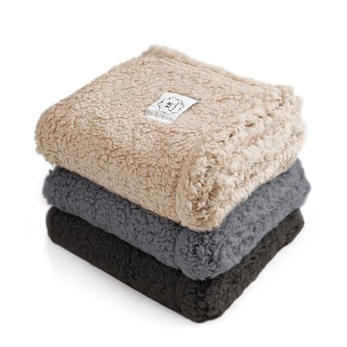 luciphia 1 Pack 3 Decken Super Weich Premium Flauschig Hundedecke Katzendecke für Haustier Hunde Katze Welpe Schwarz+Beige+Grau M(52 * 76 cm) von luciphia