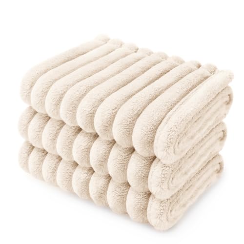 luciphia Hundedecke Katzendecke Waschbar, 1 Pack 3 Decken Flanell für Kleine Mittlere Größe Hunde Katzen, Flauschig Weiche Warme Fleece Haustier Decke für Unterwegs Kuschel Beige 76 x 104 cm von luciphia