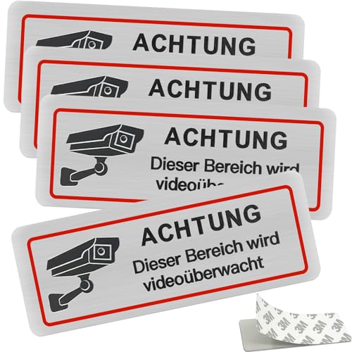 luckaide Videoüberwachung Schild, 4 Stück Schild Videoüberwachung Privatgrundstück, Achtung Videoüberwachung schild, Aufkleber Videoüberwachung, Kamera überwachung Schild Kameraüberwachung von luckaide