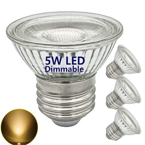 Kurz PAR16 Spot LED Lampe,Dimmbar,Warmweiß 3000K,Energiesparlampe 5W E27 LED Strahler PAR16(Ersatz 50W Halogen),Wasserdicht Glasreflektor,36° schmaler Abstrahlwinkel,Warmweiss Leuchtmittel,4er Pack von luckmax