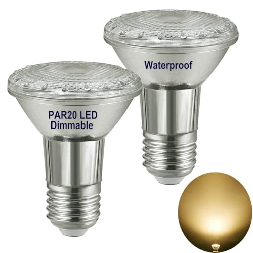 luckmax Dimmbar PAR20 E27 LED Spot Strahler 3000K Warmweiß,Hohe Helligkeit 8W LED(Ersetzt 50W-75W Halogenlampe),Wasserdicht,Glasreflektor PAR20 Spotlampe,Warmweiss E27 Energiesparlampe,2er Pack von luckmax
