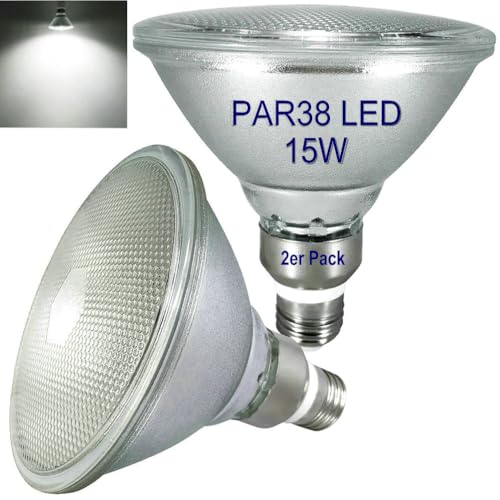 luckmax E27 PAR38 LED Kaltweiss 6000K,Wasserdicht,für Innen-und Außenbereich,Nicht Dimmbar,Strahler Licht,Flutlicht Glühbirne,15W Kaltweiß LED PAR38 Glas Reflektorlampe(Ersetzt 150W Halogen),2er Pack von luckmax