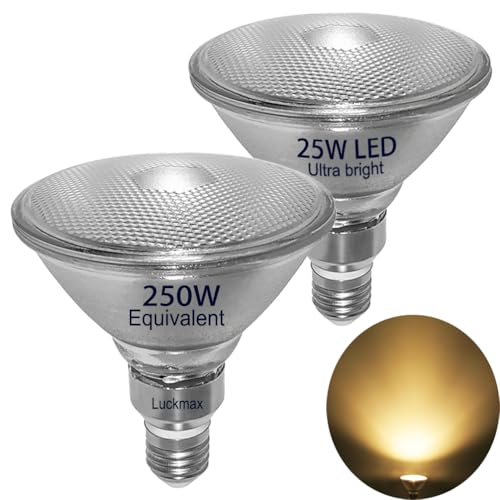 Hohe Helligkeit 25W PAR38 LED warmweiß,Wasserdicht,Glas Reflektor E27 LED PAR38 Lampen(Ersetzt 200W-250W Halogenlampe),Innen- und Außenbereich,warmweiss,Nicht Dimmbarfür,Flimmerfrei Strahler,2er Pack von luckmax