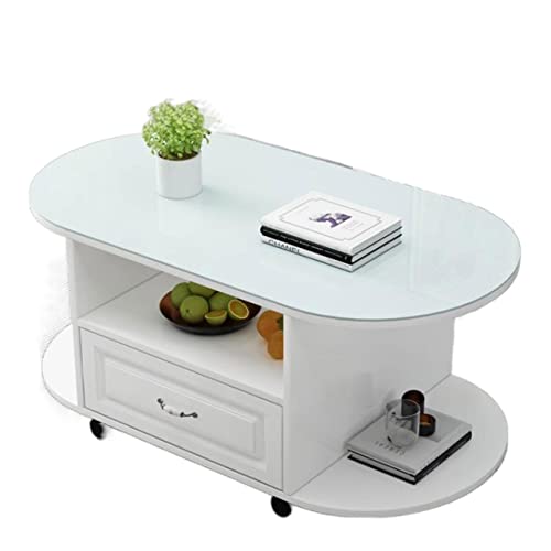 Side Table Ovaler Couchtisch mit Rollen, 3-stufiger Couchtisch mit Ablagefach und Schublade, moderner Couchtisch mit Rollen for Wohnzimmer, modernes Design, Wohnmöbel, 31,5 x 15,7 x 17,7 Zoll Beistell von luckxuan