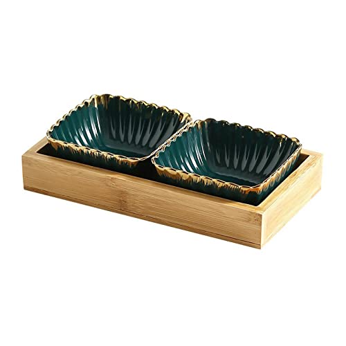 luckxuan Dipschalen Multi Grid Sauce Dish Green Gold Rim Snack Aufbewahrungsablage Keramik Teller Hölzerner Dessertschale Bonbons Früchte Teller Tee Platte Home Snackschalen (Color : 2 Dish Set) von luckxuan