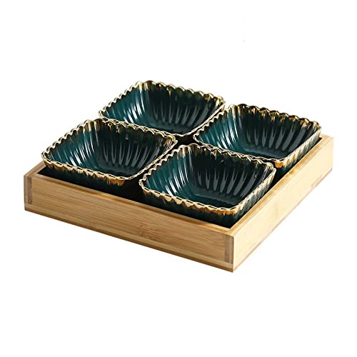 luckxuan Dipschalen Multi Grid Sauce Dish Green Gold Rim Snack Aufbewahrungsablage Keramik Teller Hölzerner Dessertschale Bonbons Früchte Teller Tee Platte Home Snackschalen (Color : 4 Dish Set) von luckxuan