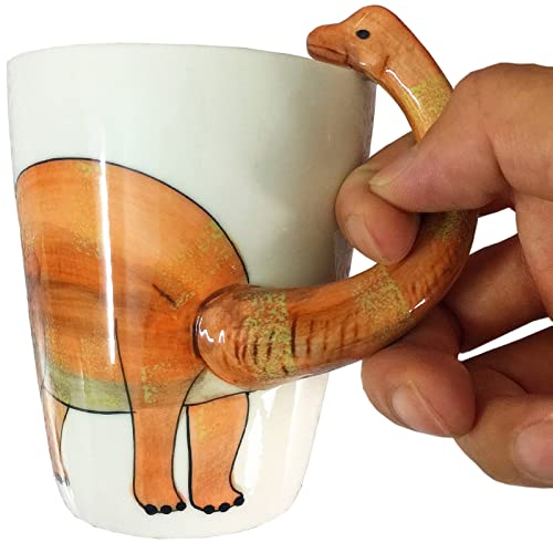 luckyse Dinosaurier 3D Keramik Tasse, Langhalsdrache Griff Neuheit Tier Tasse Geschenk für Weihnachten, Erntedankfest, Muttertag, Vatertag (Dinosaurier) von luckyse