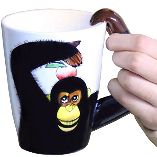 luckyse Monkey 3D-Keramikbecher, lustiger Arm als Griff, 400 ml, spülmaschinenfest und mikrowellengeeignet (Affe) von luckyse