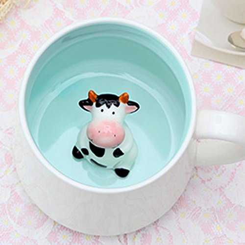 luckyse Tier Keramik Tasse - Kuhbecher - Kaffeetassen - beste Weihnachts- oder Geburtstagsgeschenke für Kinder, Freunde oder Freundin - Kaffee- oder Teebecher von luckyse