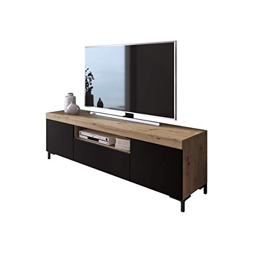 lukmebel Yoshi II TV-Schrank Eiche Wotan Fernsehschrank mit Schubladen und Push to Open System TV- Bank Sideboard Lowboard Wohnwand von lukmebel