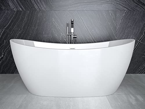 lukmebel Alia Freistehende Ovale Badewanne Schneeweißer Siphon Glänzende Oberfläche Sanitäracryl Glatte Rutschfeste Oberfläche 170 X 80 cm Chrom-Überlaufabdeckung von lukmebel