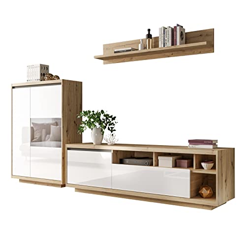 lukmebel Chennai Hängeelement, Dreier-Set, RTV, Schrank, Hängeregal, Eichenholz, Weißglanz, Modern, Minimalistisch von lukmebel