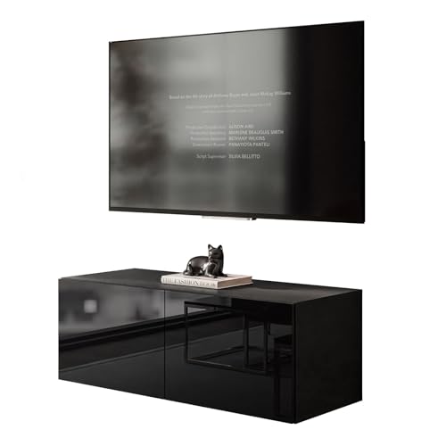 lukmebel Colgante TV-Ständer Doppelschrank mit Push-to-Open-Mechanismus Wandmontage Glatte Minimalistische Front aus Laminierter Platte 40x100x36 cm Schwarz/Glänzend Schwarz von lukmebel